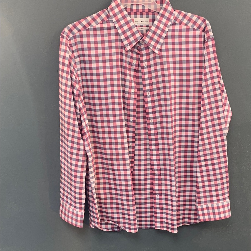 Lucky Brand Pink and Blue Checkered Button Down Shirt